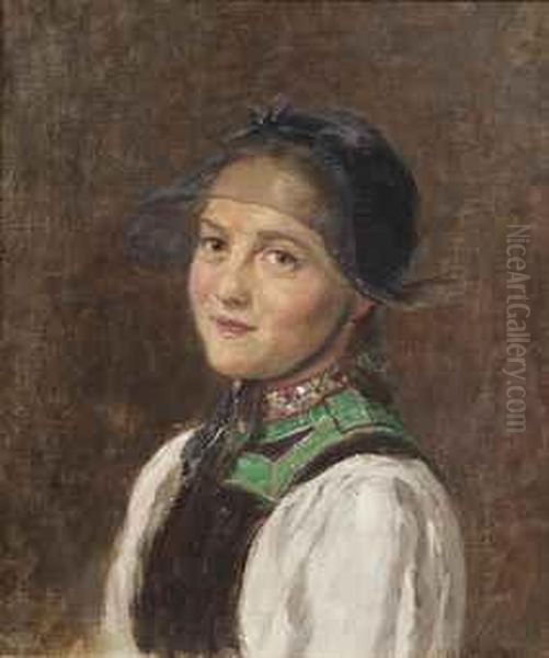 Portrait Of A Young Lady Oil Painting by Wilhelm Hasemann