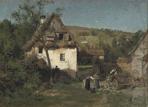 Daily Activities Near A Farm Oil Painting by Wilhelm Hasemann