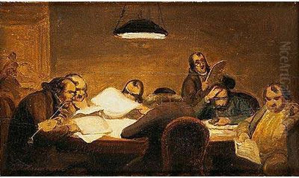 Gabinete De Lectura Oil Painting by Johann Peter Hasenclever