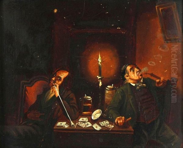 Schmollende Kartenspieler Oil Painting by Johann Peter Hasenclever