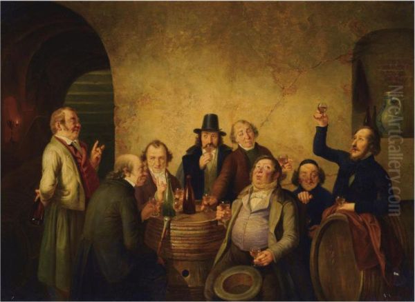 Winetasting Oil Painting by Johann Peter Hasenclever