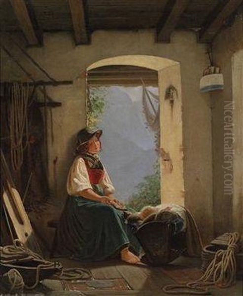 The Joy Ofmotherhood Oil Painting by Carl Georg Adolf Hasenpflug