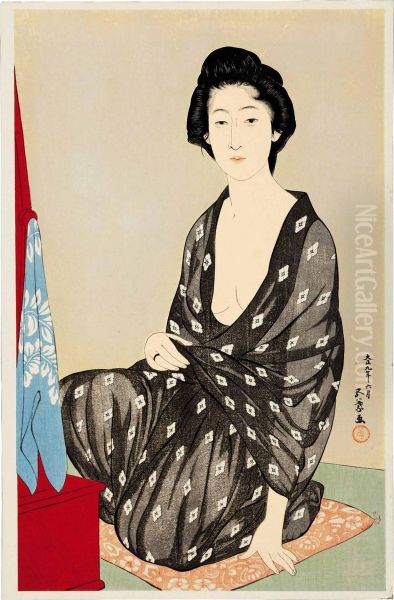 Natsugoromo No Onna (woman In Summer Clothing) Oil Painting by Goyo Hashiguchi