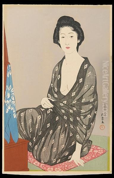 Natsui No Onna (woman In A Summer Kimono) Oil Painting by Goyo Hashiguchi