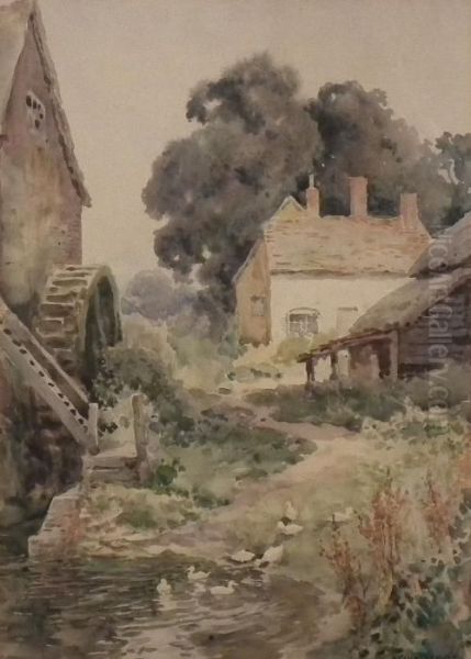 Cottage And Watermill Oil Painting by Ernest William Haslehurst