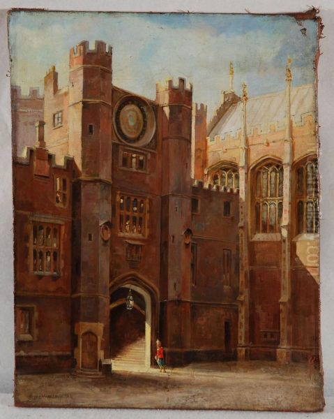 Anne Bolenas Gateway Clock Court Oil Painting by Ernest William Haslehurst