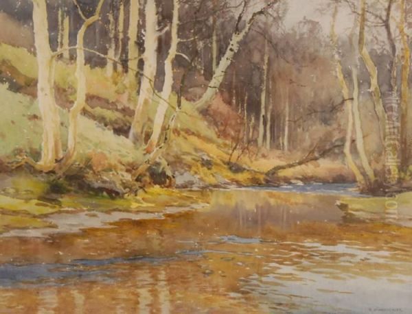 Woodland River Oil Painting by Ernest William Haslehurst