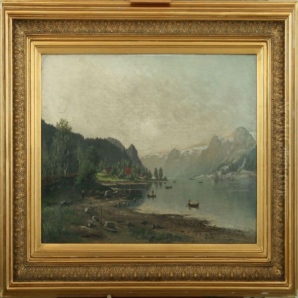 Mountain Scenerywith Inlet Oil Painting by Ludvig August Haslund