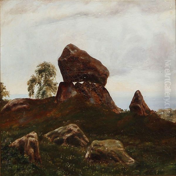 Danish Summer Landscape With A Dolmen, In The Background The Sea Oil Painting by Otto Haslund