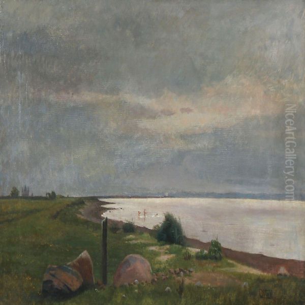 Coastal Scene With A View To Kalundborg, Denmark Oil Painting by Otto Haslund