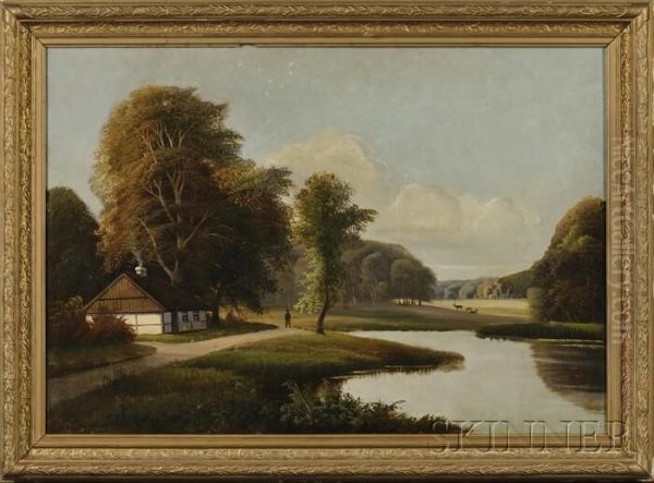 Landscape, Probably A View Of The Royal Danish Deer Park Oil Painting by Siegfried A. Sofus Hass