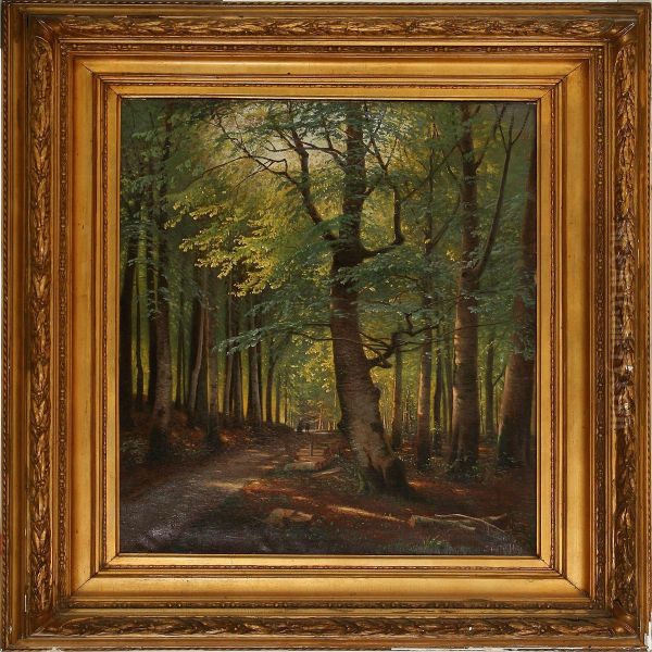 Two People On A Forestroad At Spring Time Oil Painting by Siegfried A. Sofus Hass