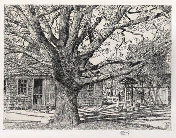 Oak And Old House In Spring Oil Painting by Frederick Childe Hassam