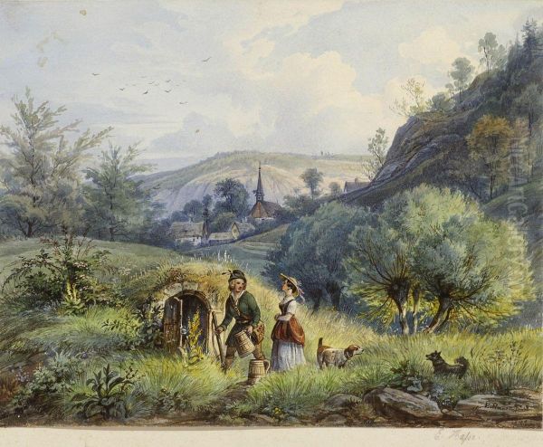 Bauernpaar Am Weinkeller. by Ernst Hasse