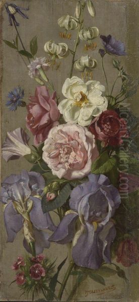 Blumenarrangement. Oil Painting by Johann Heinrich Hasselhorst