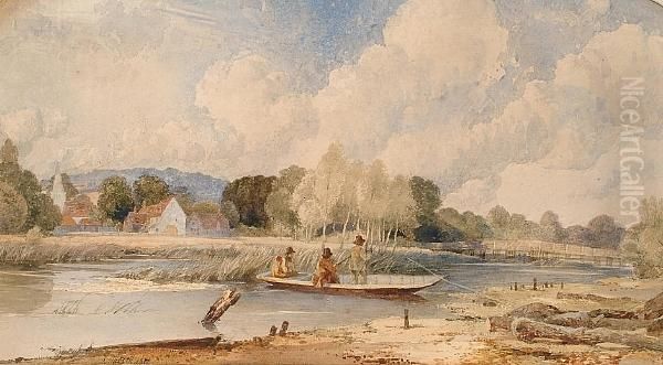 Fishing In A Punt Oil Painting by Edward Hassell