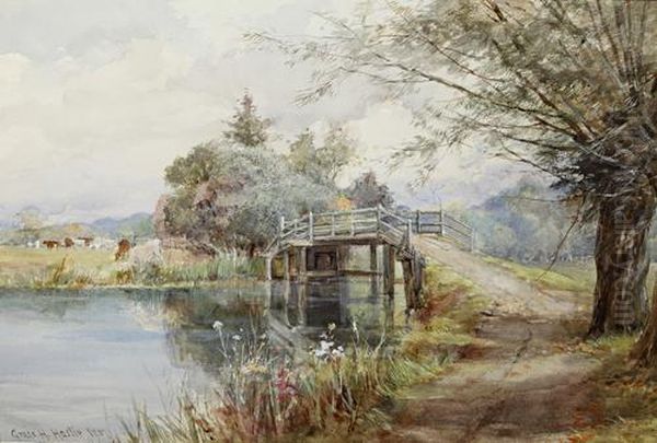 Two Views Of Flatford Bridge On The Stour, East Bergholt, Suffolk Oil Painting by Grace H. Hastie