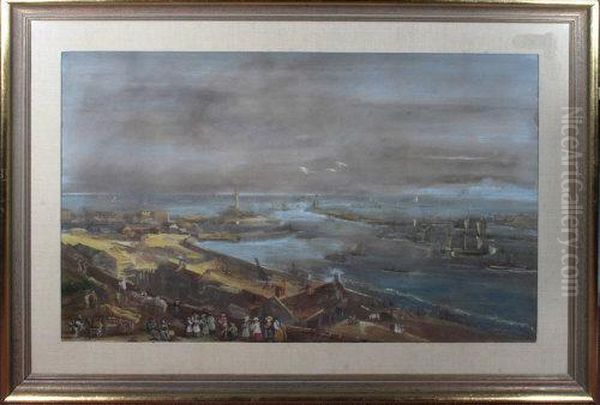 A Panoramic View Of Sunderland Harbour Oil Painting by Edward Hastings