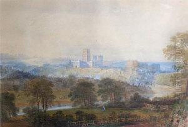 An Extensive View Of Durham City Viewed From Outlying Fields Oil Painting by Edward Hastings