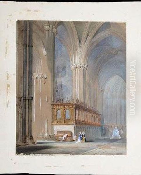 The Interior Of Durham Cathedral Oil Painting by Edward Hastings