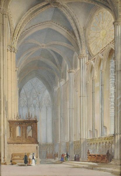 Figures In A Cathedral Interior Oil Painting by Thomas, Captain Hastings