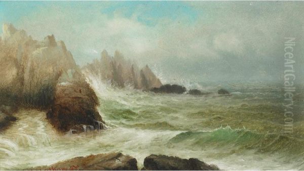 Waves Trashing A Rocky Coast Oil Painting by George M. Hathaway