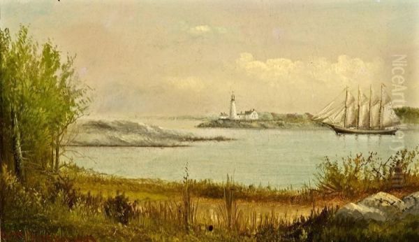 Portland Head Light From Cushing Island Oil Painting by George M. Hathaway