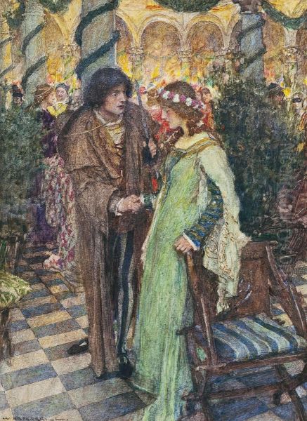 Romeo And Juliet: 'if I Profane With My Unworthiest Hand' Oil Painting by William Hatherell