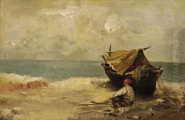 Resting At The Beach Oil Painting by Georgio Hatzopoulos