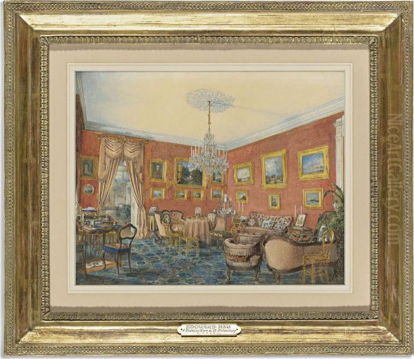 View Of The Artist's Drawing Room In His Townhouse By The Neva In St. Petersburg Oil Painting by Eduard Petrovich Hau