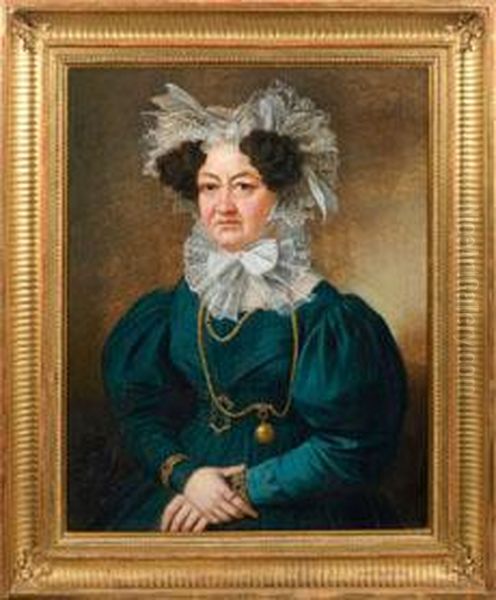 Portrait Einer Wohlhabenden Munchner Burgerin Mit Goldschmuck Oil Painting by Joseph Haubert