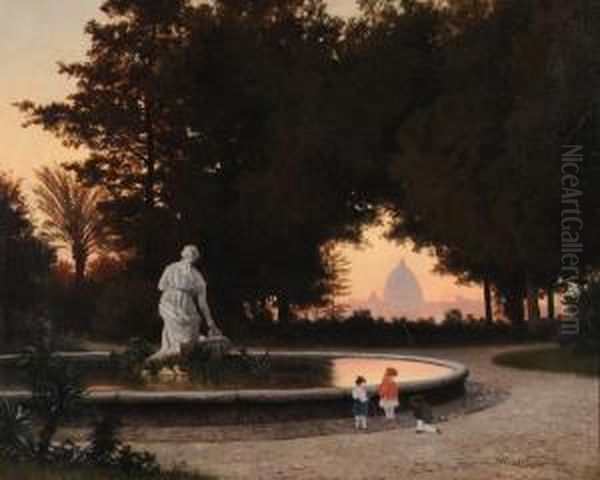 Tramonto A Villa Borghese Oil Painting by Michael Haubtmann