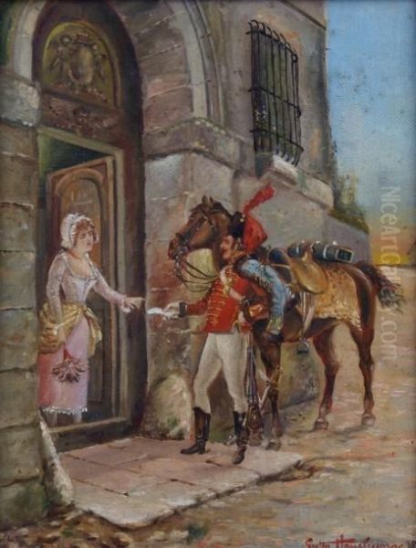 Militaire Galant Oil Painting by Gaston Hauchecorne