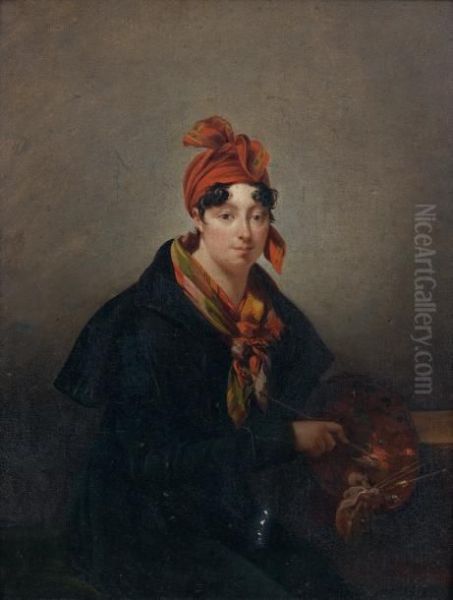 Autoportrait A La Palette Oil Painting by Antoinette Cecile Hortense Lescot Haudebourt