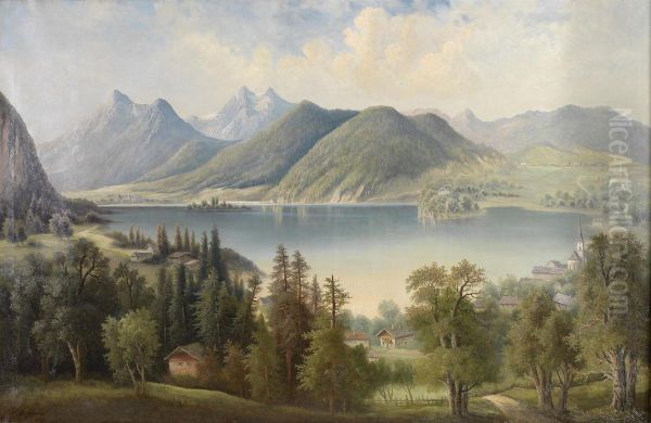 Hallstadt/salzkammergut Oil Painting by Jean-Jacques Hauer