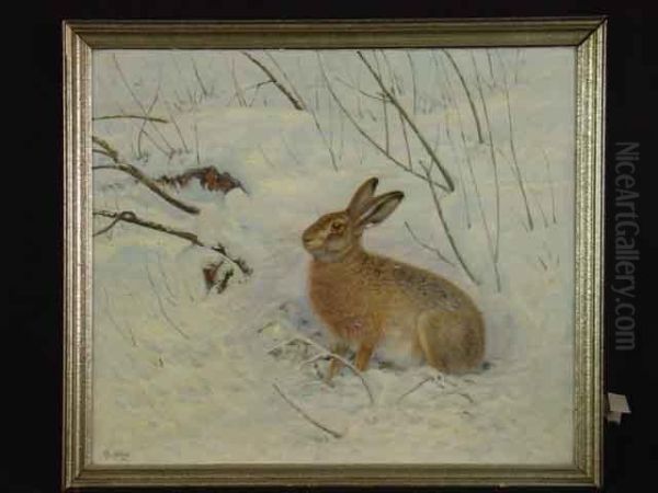 Hase Im Winter Oil Painting by Christian Haug