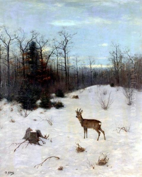 Winter Landscape With Deer Oil Painting by Christian Haug