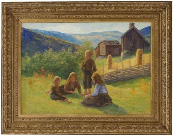 Children Playing Oil Painting by Marie Hauge