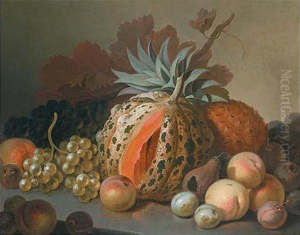 Still Life Of Fruit And A Melon Oil Painting by Moses Haughton