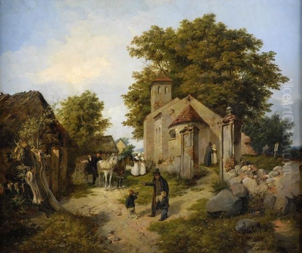 Dorfansicht In Mecklenburg? Oil Painting by August C. Haun