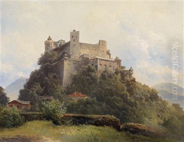 View Of Hohensalzburg Castle Oil Painting by Carl Haunold