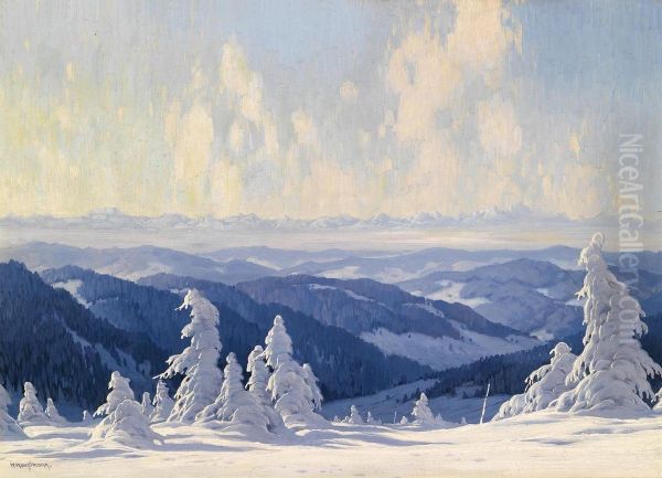 Firtrees In Winter Oil Painting by Karl Hauptmann