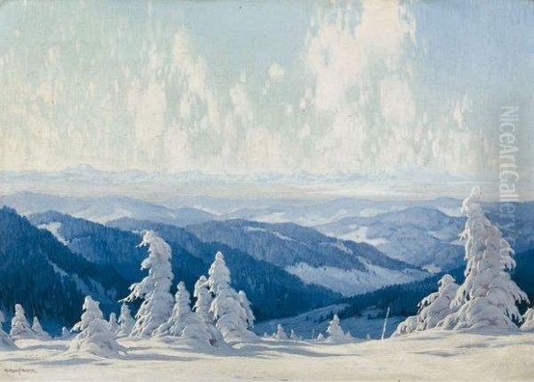 Sapins Enneiges Oil Painting by Karl Hauptmann