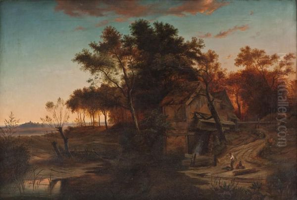 Landschaft Mit Muller Und Fischer Bei Bamberg Oil Painting by Alois Hauser