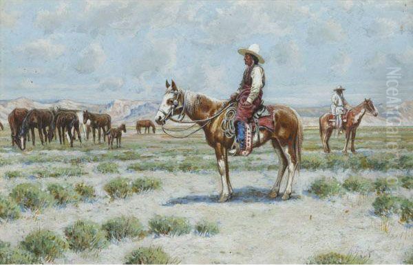 Indian On Horseback Oil Painting by John Hauser