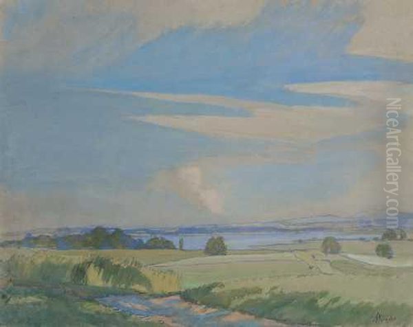 Landschaft Am Chiemsee Oil Painting by Alfred Haushofer