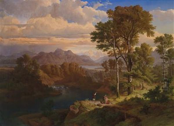 Mountain Landscape In Upper Bavaria Oil Painting by Maximilian Haushofer