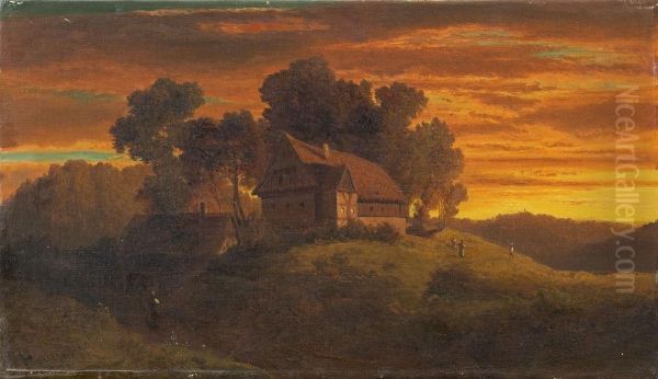 Hugelige Landschaft Mit Bauernhaus Oil Painting by Maximilian Haushofer