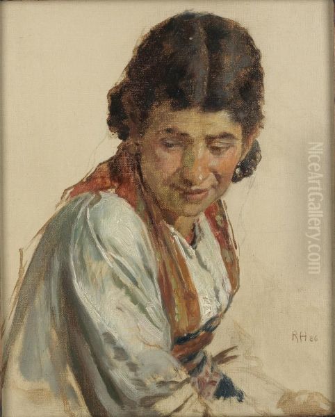 Portraitstudie Oil Painting by Rudolf Hausleitner