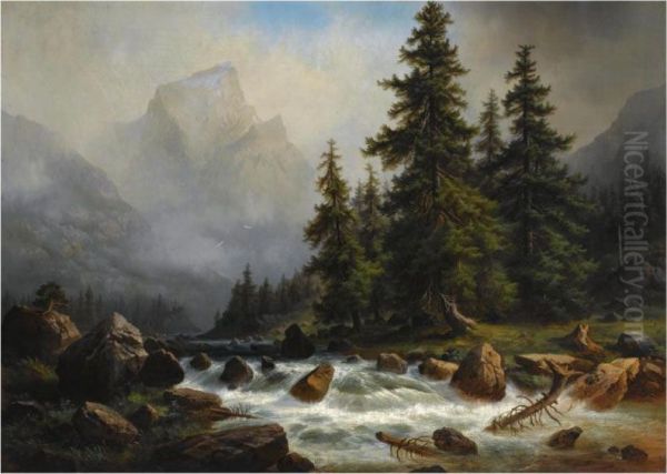 A View Of The Wetterhorn Oil Painting by Gustav Hausmann